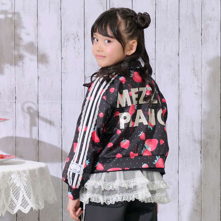 Strawberry Cherry Pattern Lace Sleeve Jersey,Black, medium image number 0