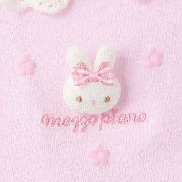 Floral Pattern Short Sleeve T-Shirt with Rabbit Mascot,Off white, medium image number 3