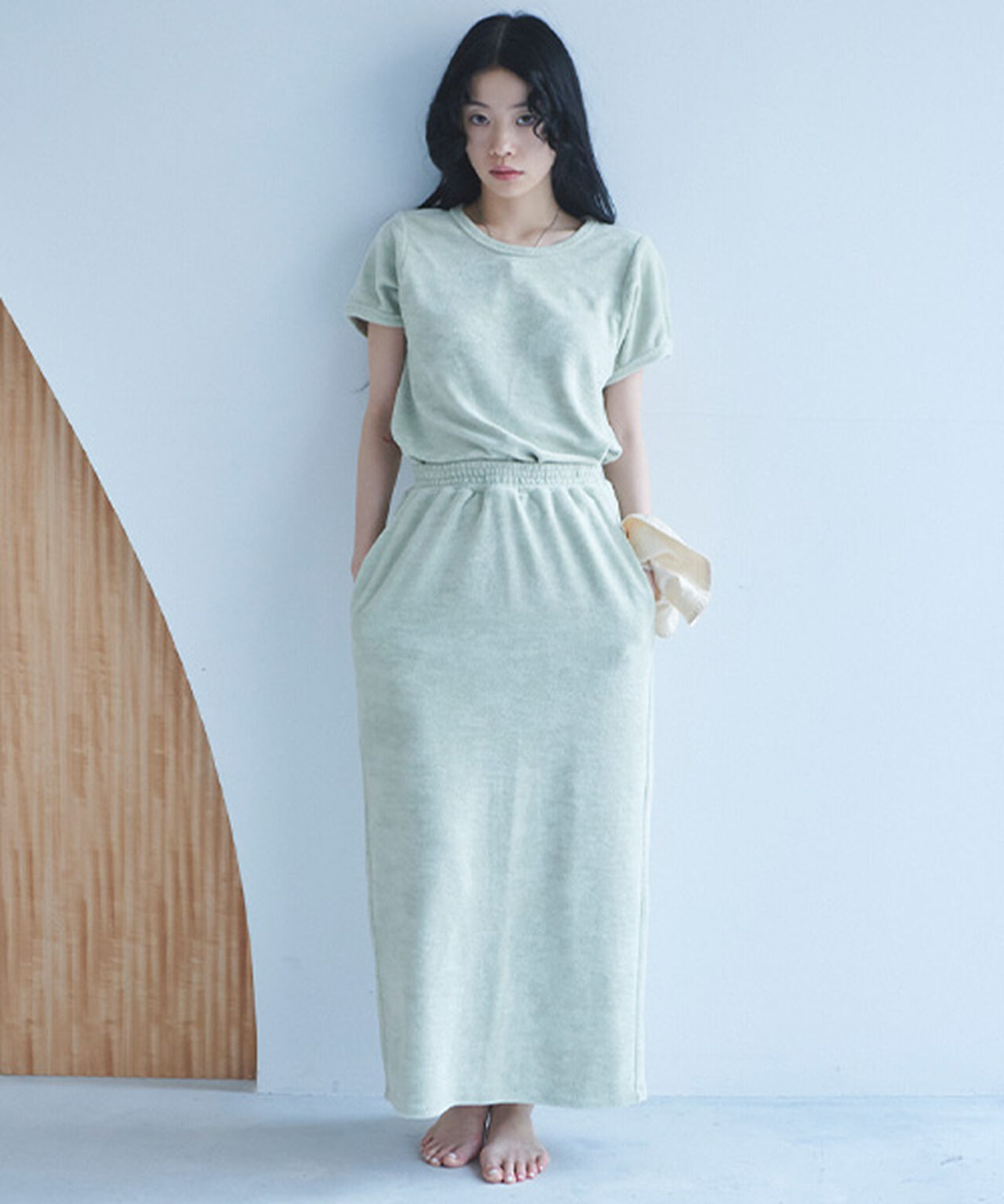 Pile Long Skirt,Light green, large image number 11