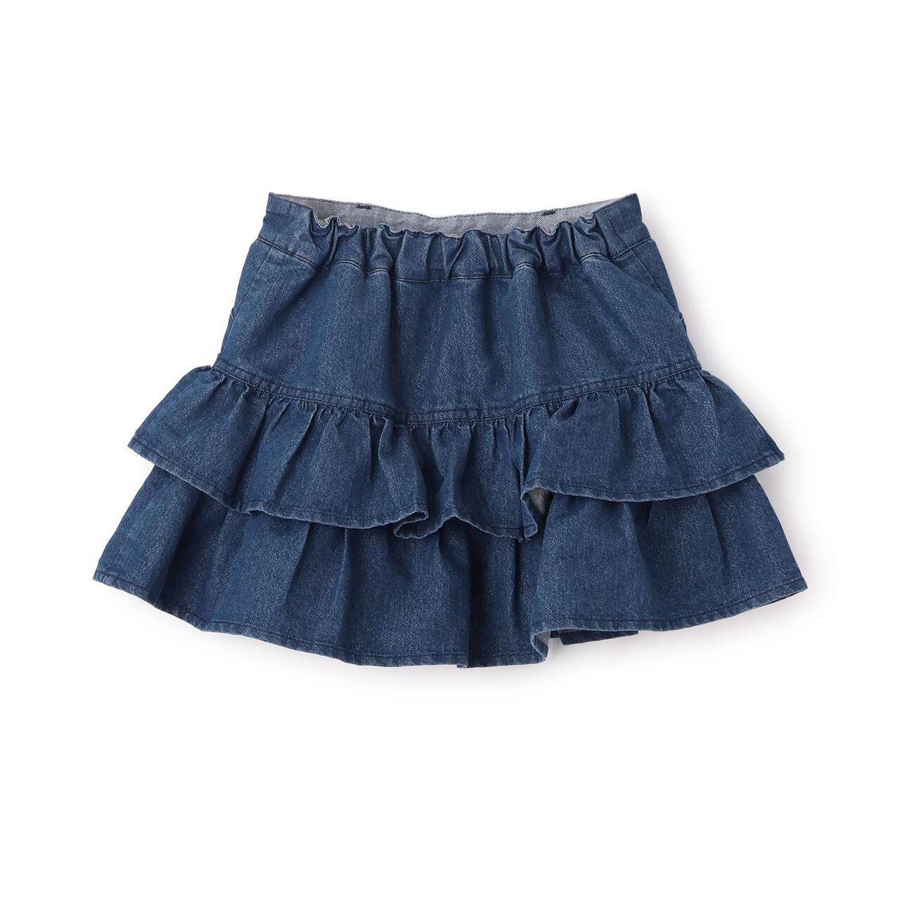 Lame Denim Tiered Skirt with Tail Charm,Navy, large image number 1