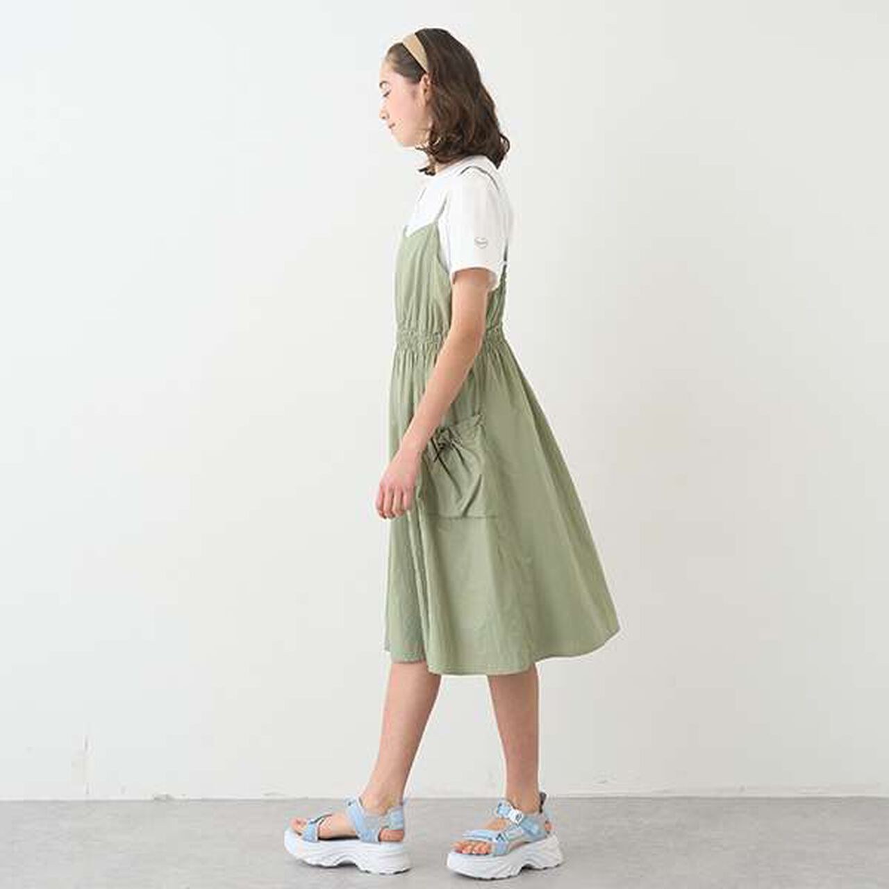 Gathered Camisole One-Piece Dress + T-Shirt Set,Beige, large image number 12