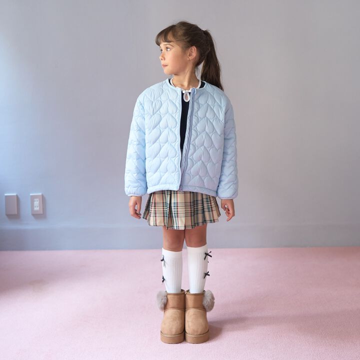 [Light and Fluffy] Heart Quilted Puff Jacket with Storage Pouch,Blue gray, medium image number 6