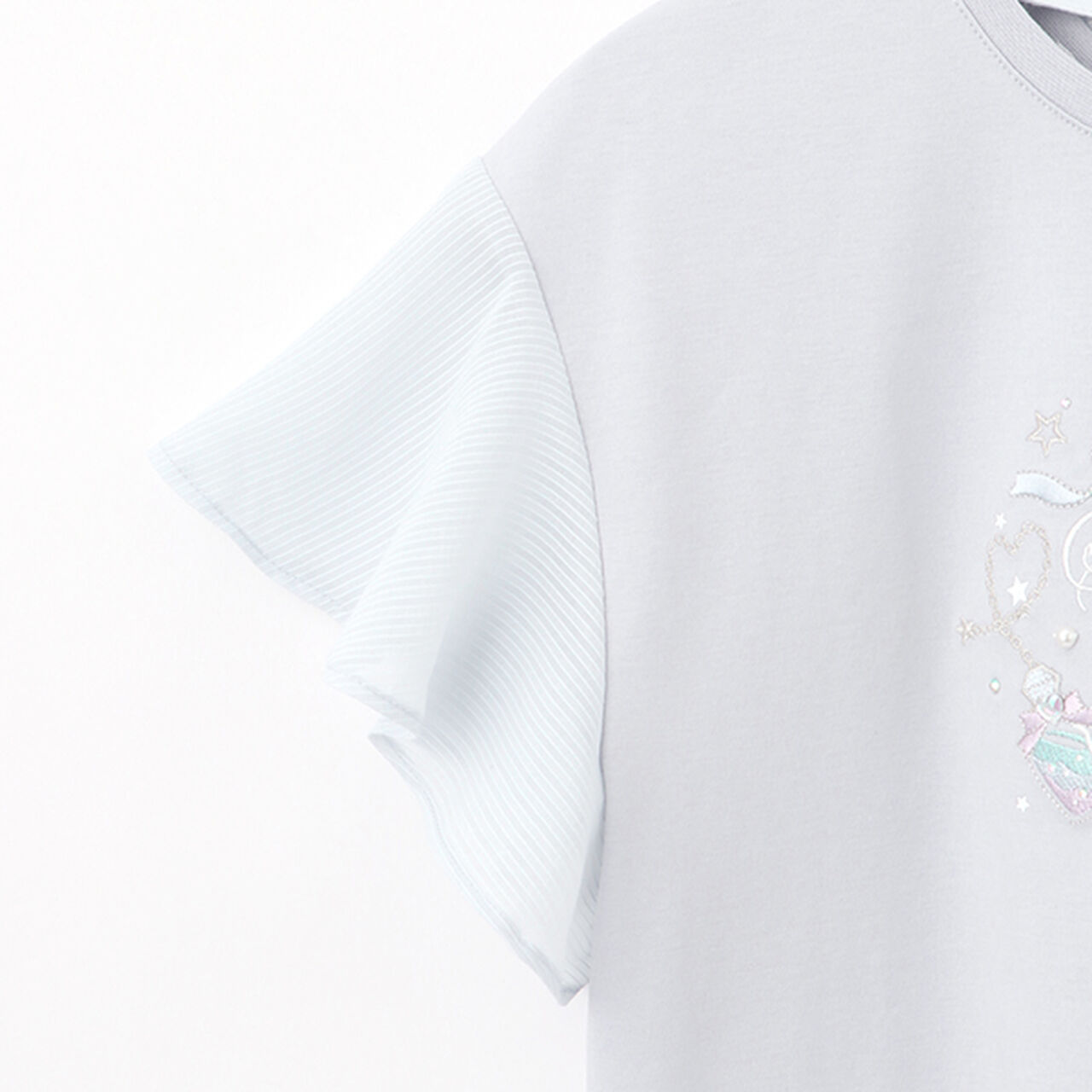 Flare Sleeve Back Ribbon Short Sleeve T-Shirt,Sax blue, large image number 9