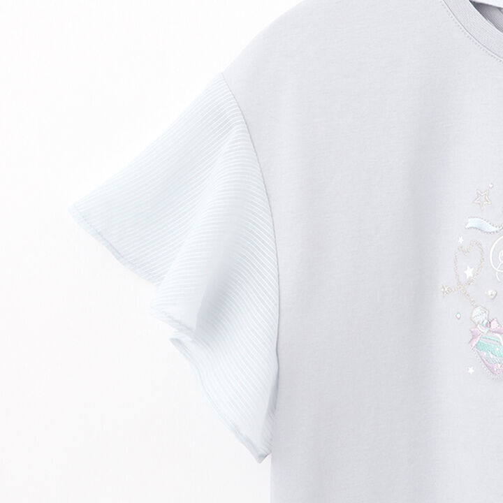 Flare Sleeve Back Ribbon Short Sleeve T-Shirt,Sax blue, medium image number 9