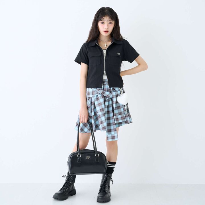 [LTXC] Checkered Wrap-Around Hem Culottes,Black, medium image number 7