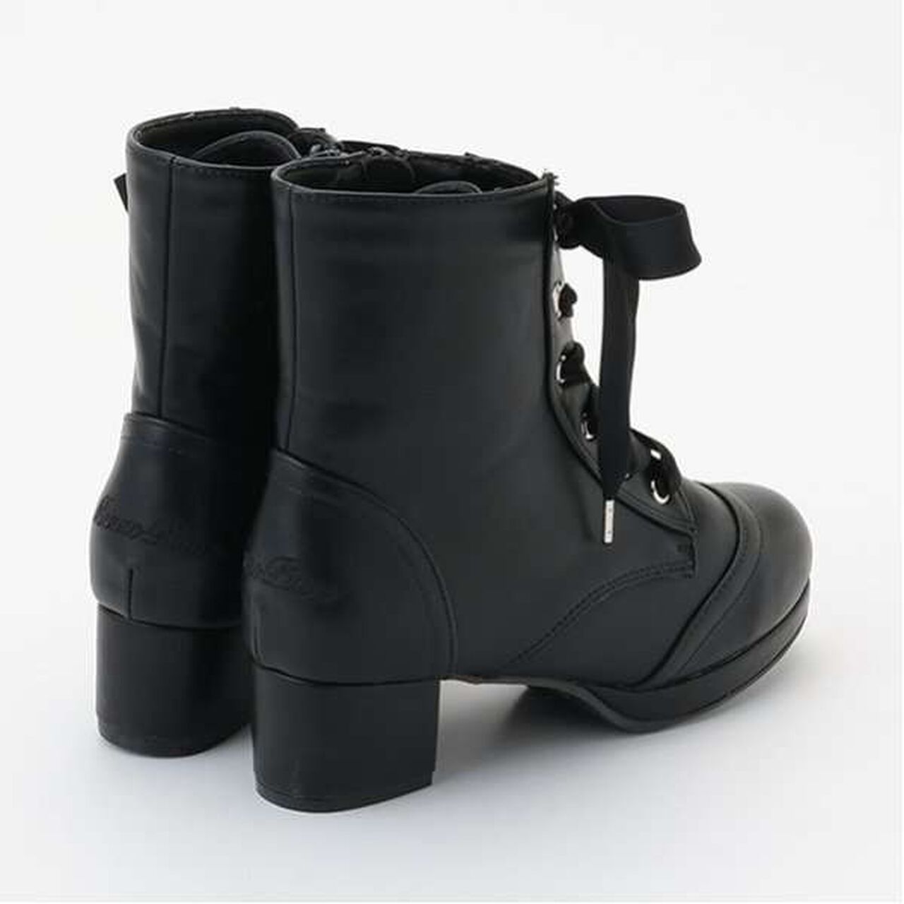 Satin Ribbon Lace-Up Short Boots,Light beige, large image number 12