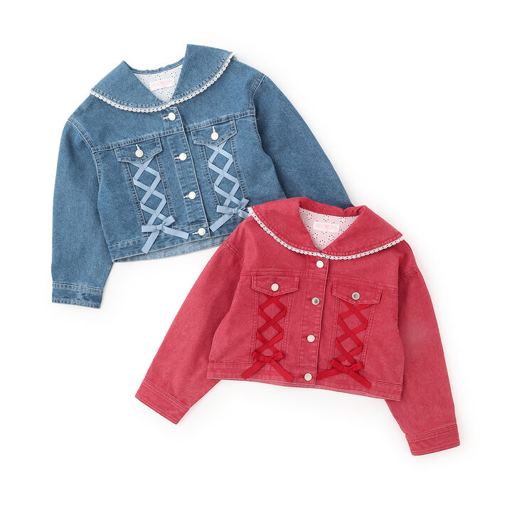 Sailor Collar Denim Jacket,Red, medium image number 9