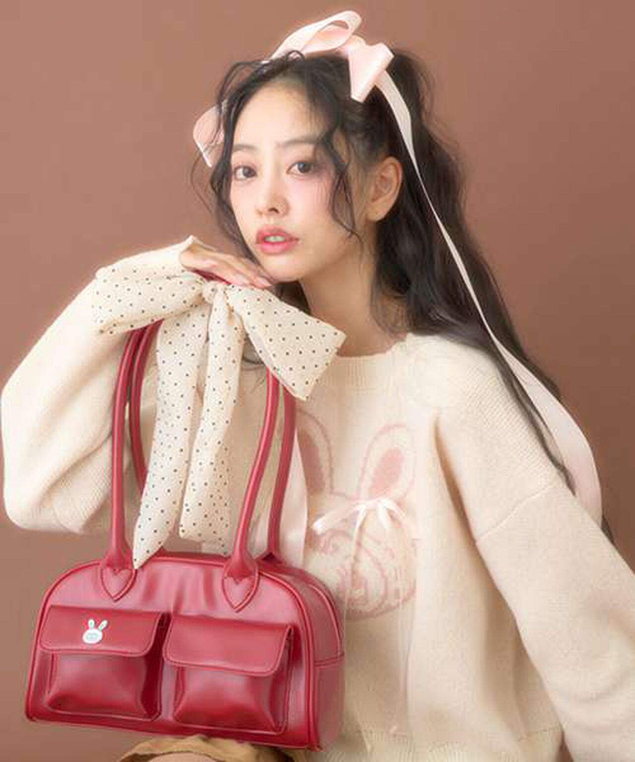 Berie-chan Ribbon Boston Bag,Red, large image number 0