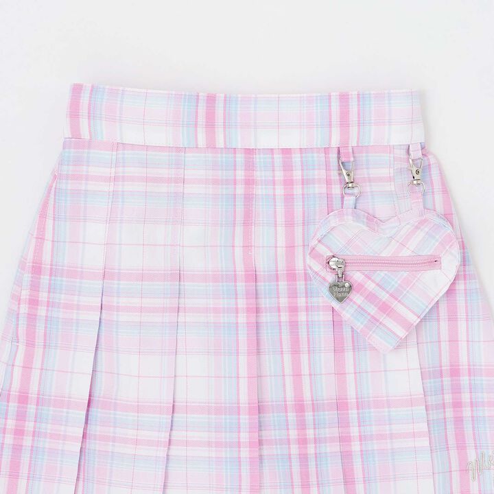 Heart Pouch Wrap-Style Checkered Culotte Skirt,Pink, medium image number 2