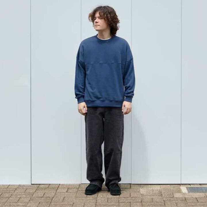 Pilling Resistant Durable Material Back Wide Logo Print Big Sweatshirt,Blue, medium image number 3