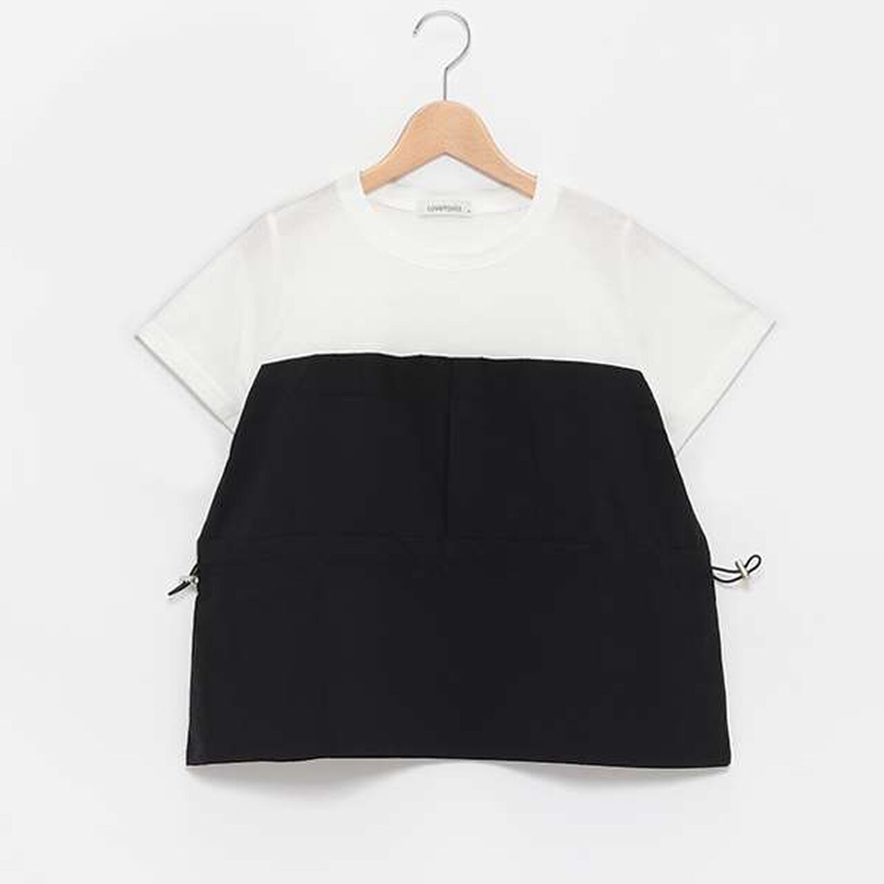 Layered Peplum Half T-Shirt,Black, large image number 2
