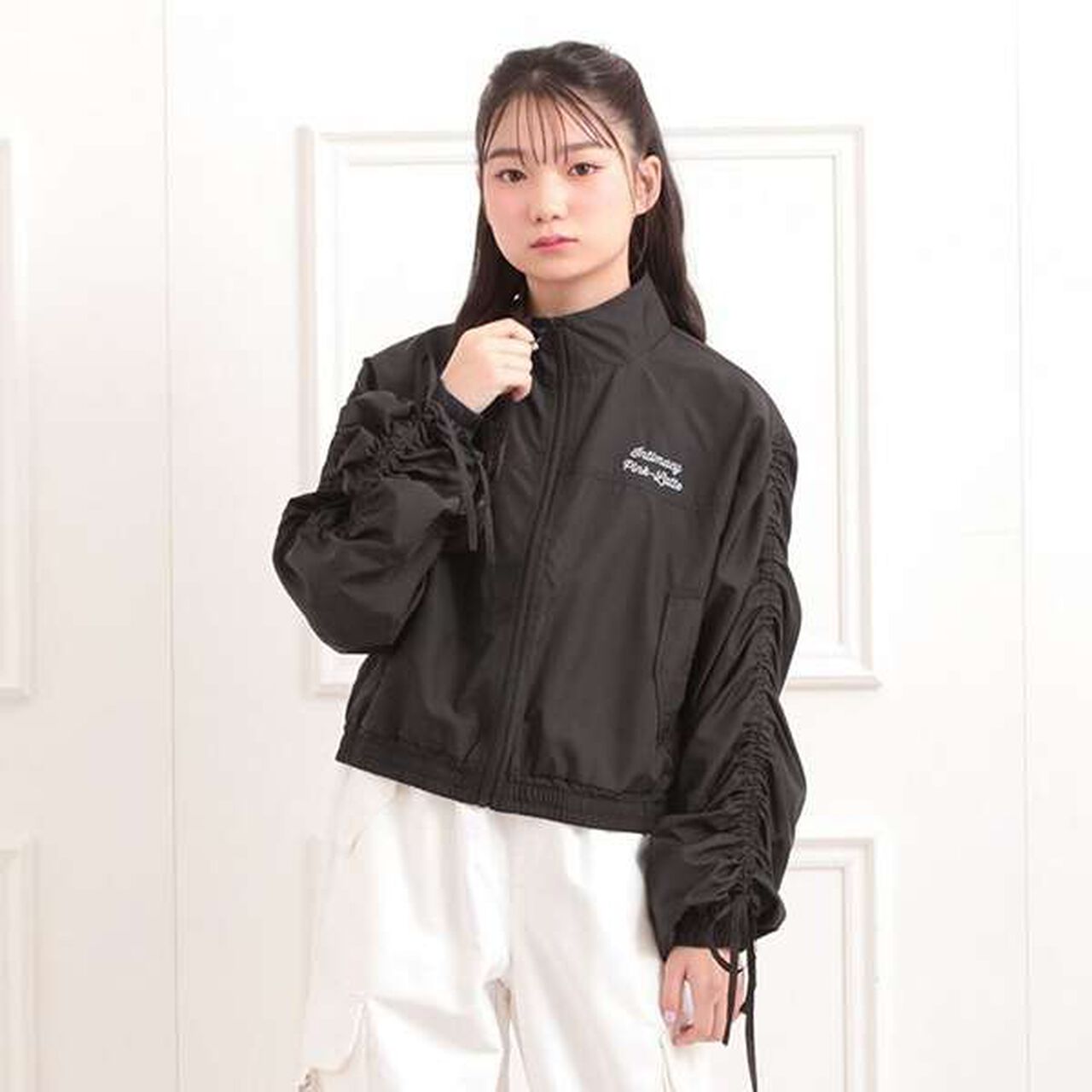 Drawstring Sleeve Bomber Jacket,Ivory, large image number 9