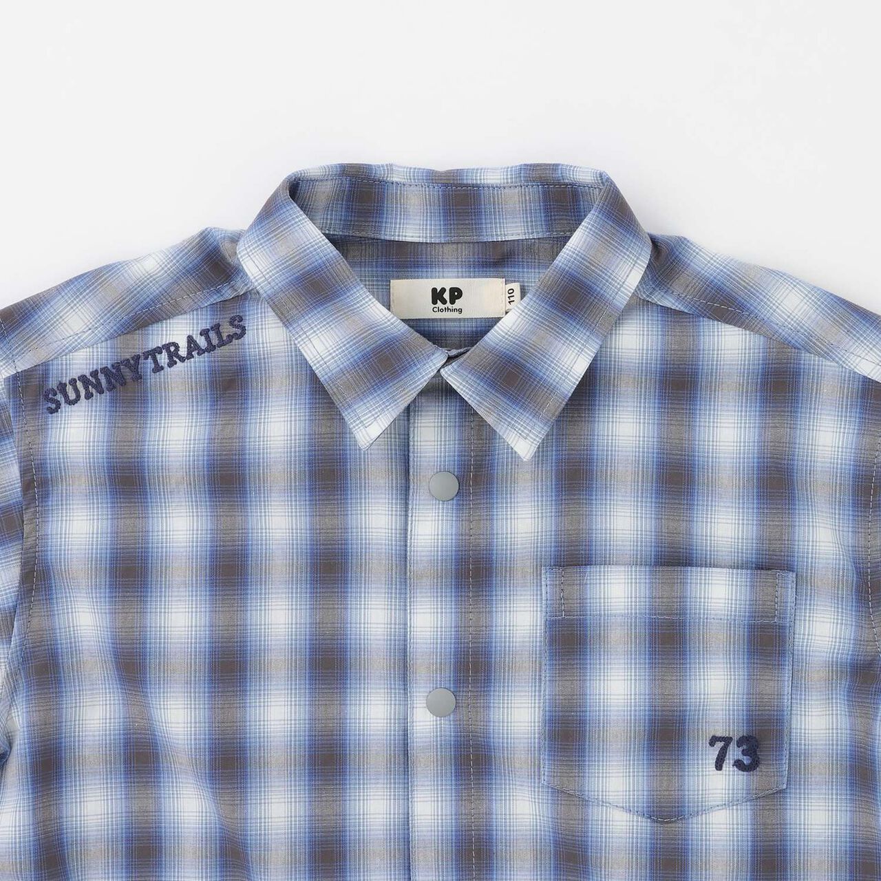 Ombre Checkered Short-Sleeve Shirt,Khaki, large image number 2