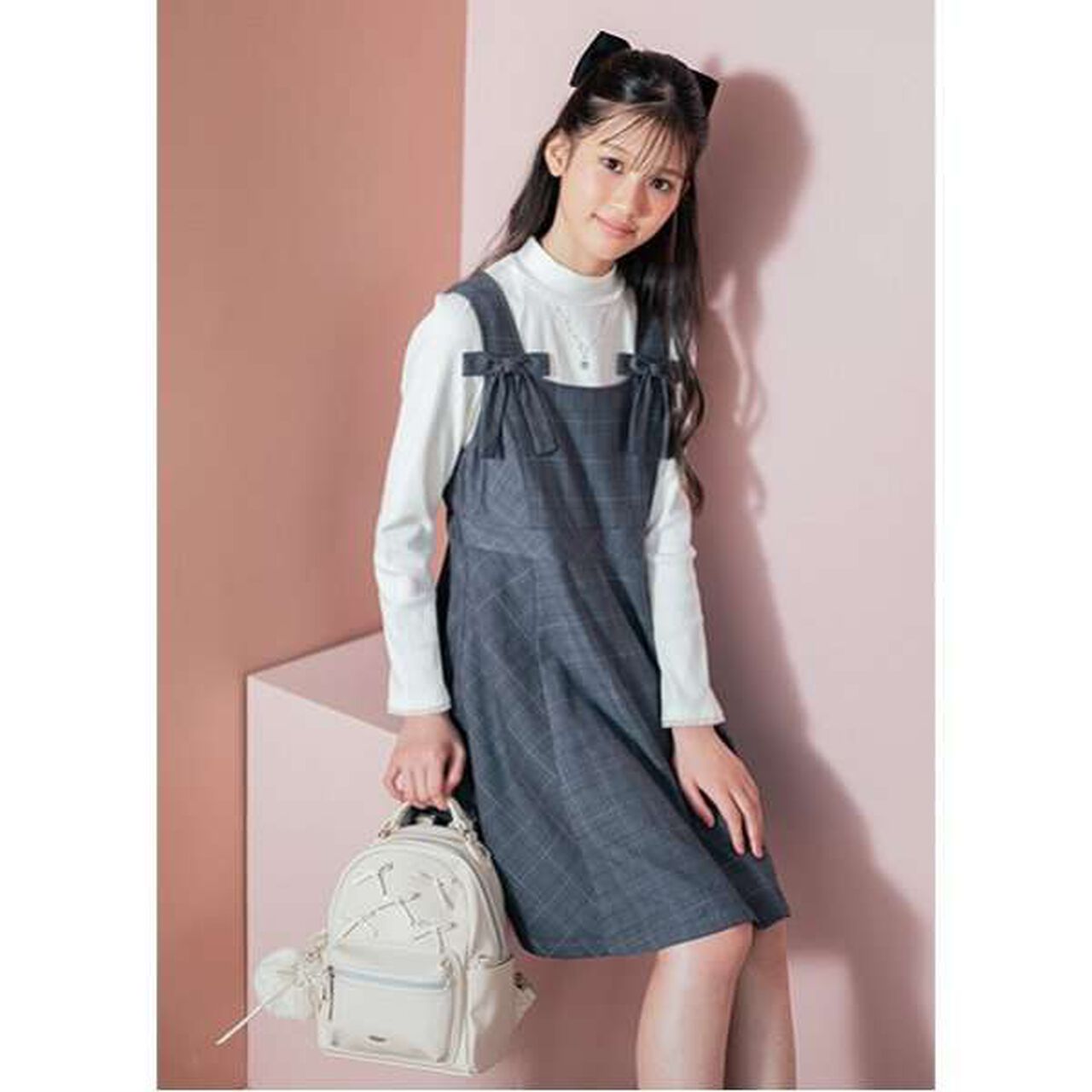 Twin Ribbon Jumper Skirt,Charcoal gray, large image number 8