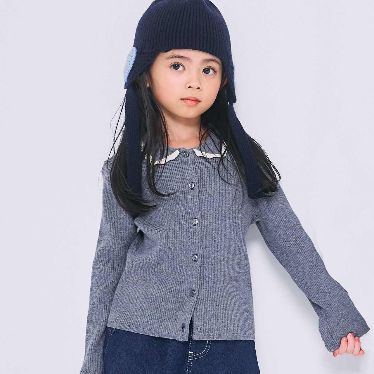 Link Collar Knit Cardigan,Top gray, large image number 0