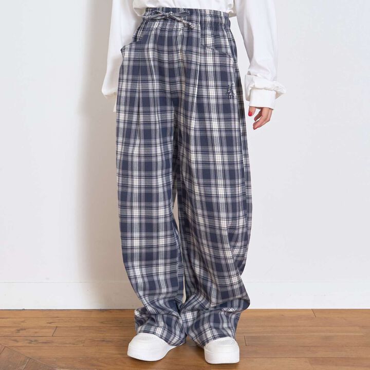 Easy Checkered Pull-On Pants for Summer,Navy, medium image number 3