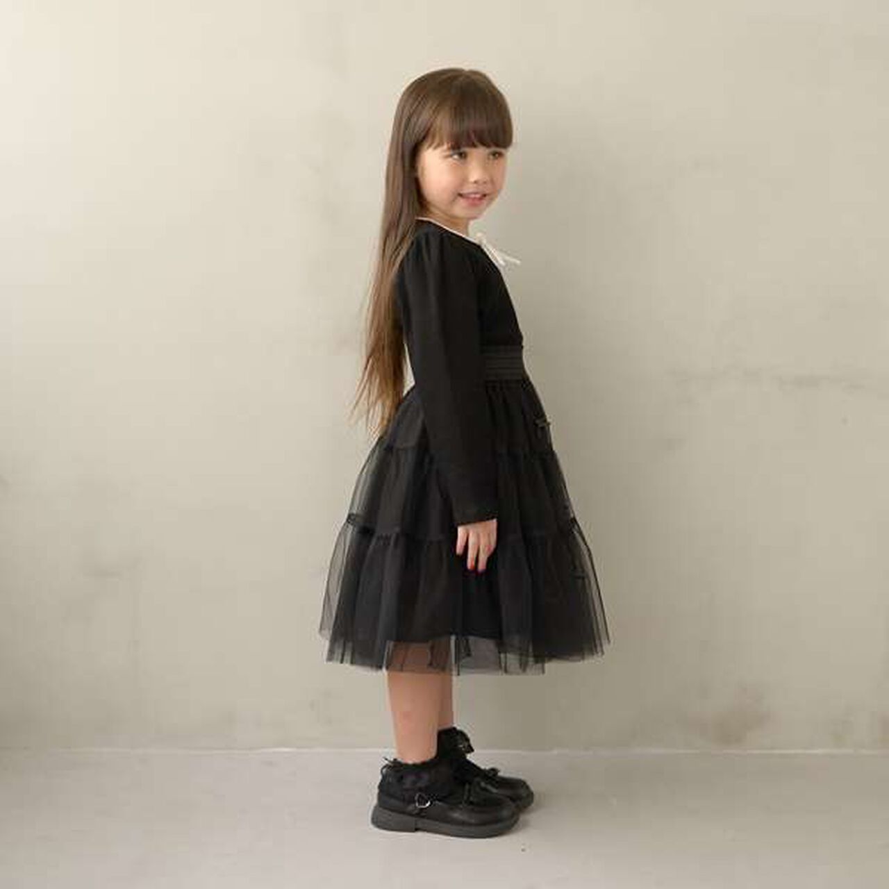 Tiered Tulle Skirt with Ribbon,Black, large image number 10