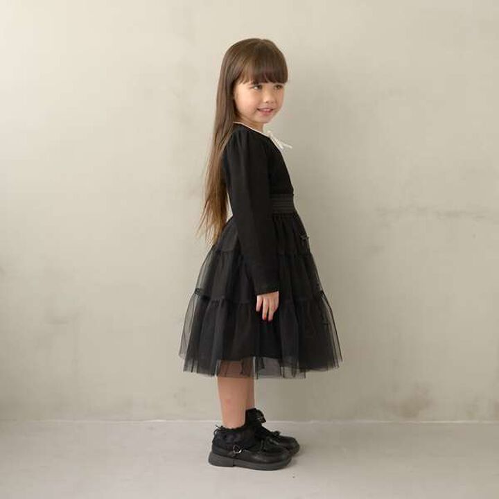 Tiered Tulle Skirt with Ribbon,Black, medium image number 10