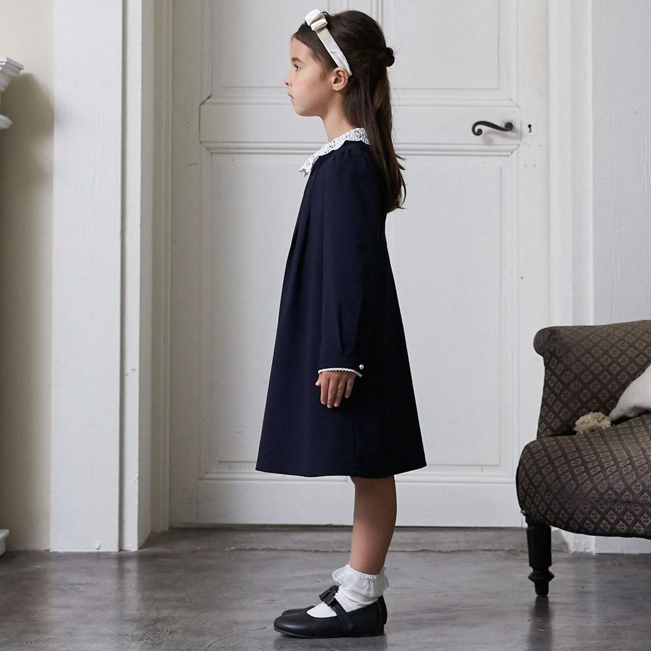 Semi-Formal Lace Collar One-Piece Dress,Beige, large image number 5