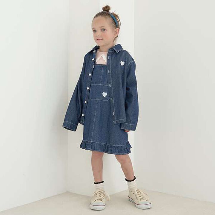 Soft Denim Heart Embroidery Jumper Skirt,Blue, medium image number 3