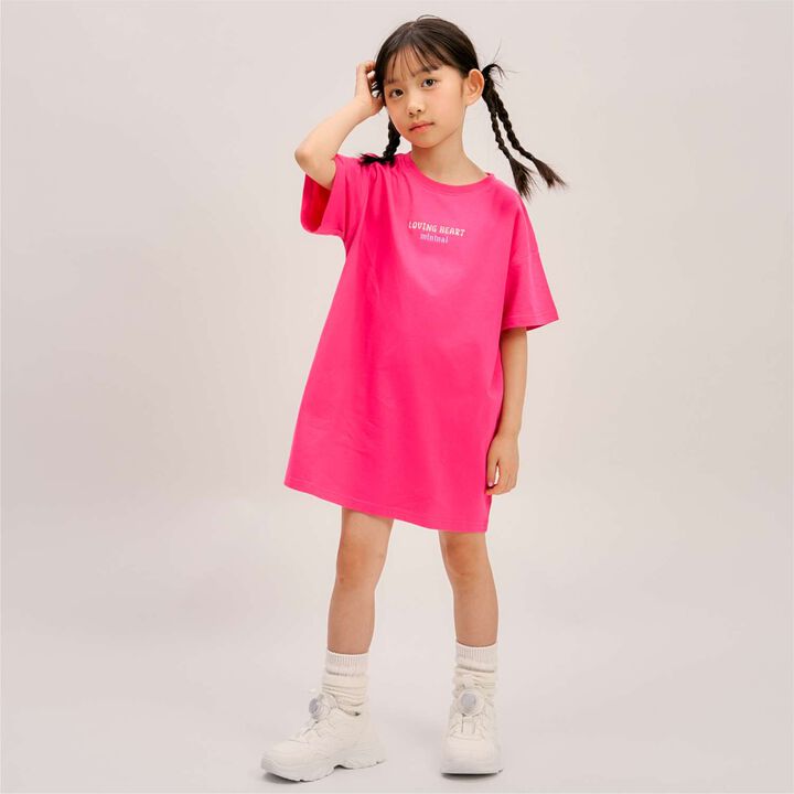 [100% Cotton] Affordable Back Heart Short-Sleeve T-Shirt One-Piece Dress,Cherry Pink, medium image number 2
