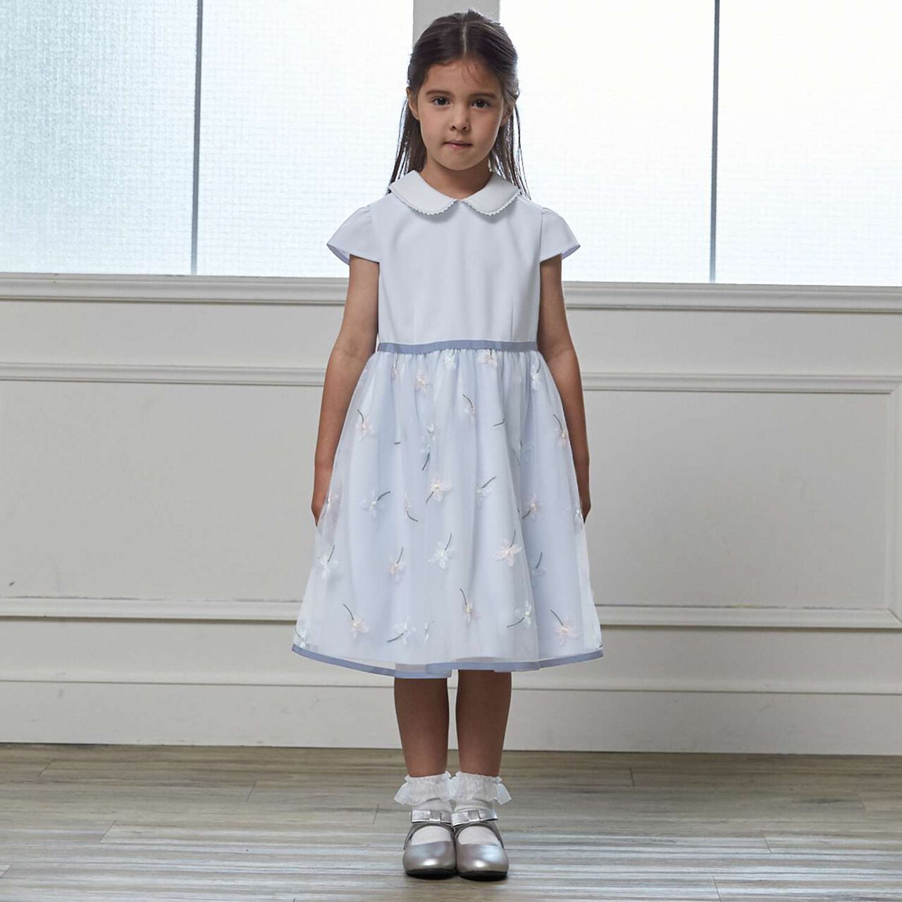 [Formal] Flower Embroidery OP + Collared JK Set,Sax blue, large image number 4