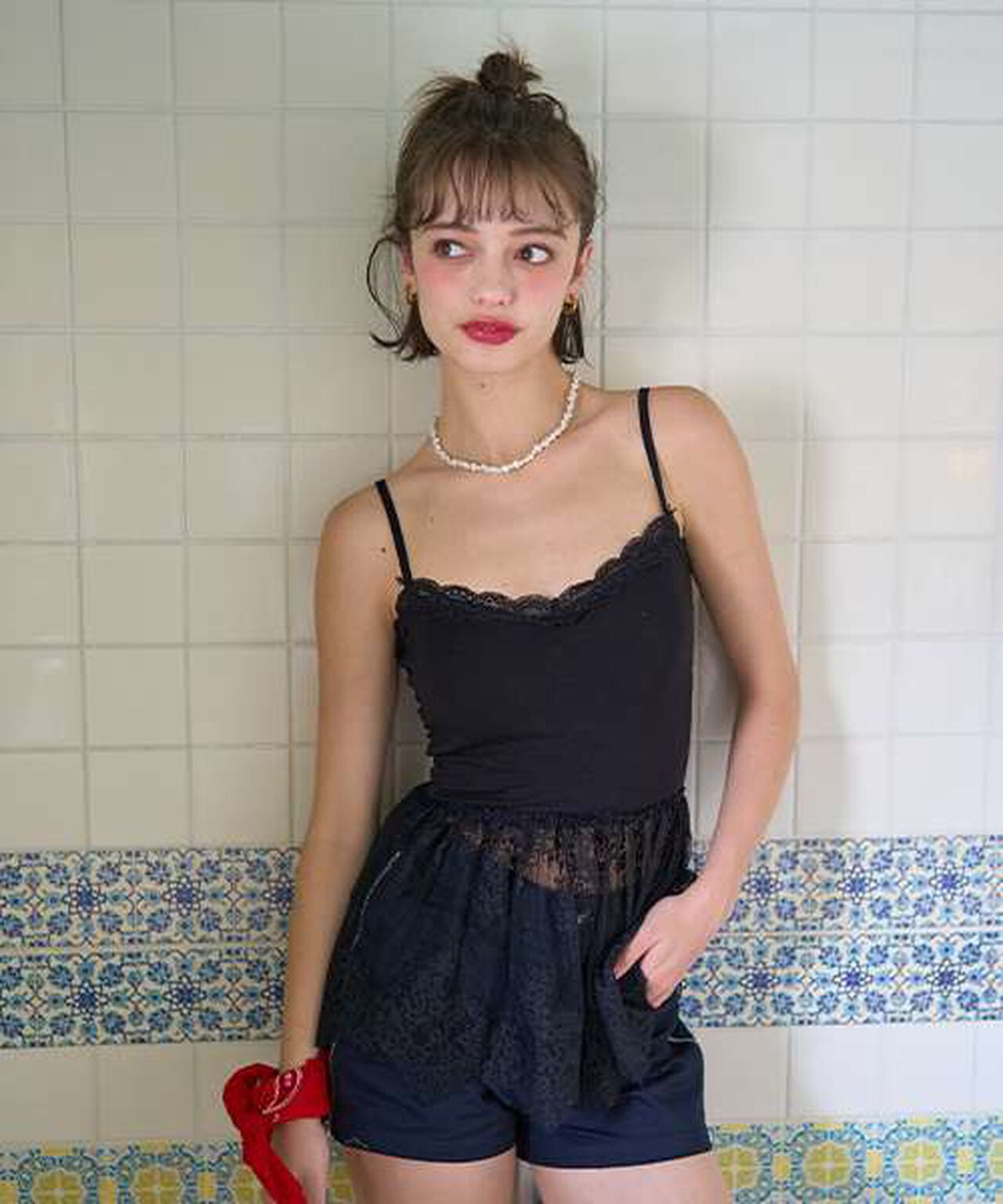 Lace Peplum Bra Top [Korean Fashion],Black, large image number 0