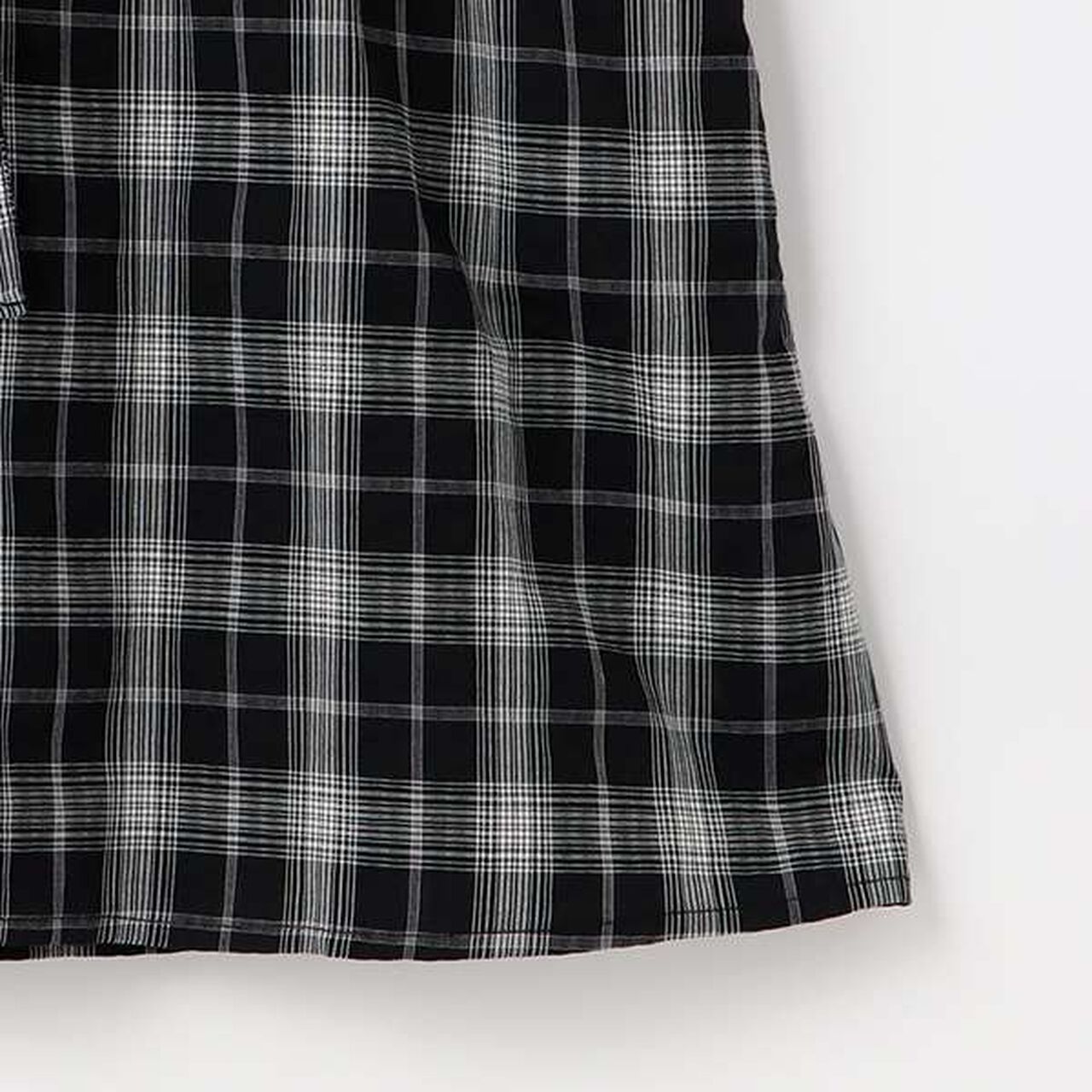 [100% Cotton] Checkered French Sleeve Shirt Dress,Black, large image number 4