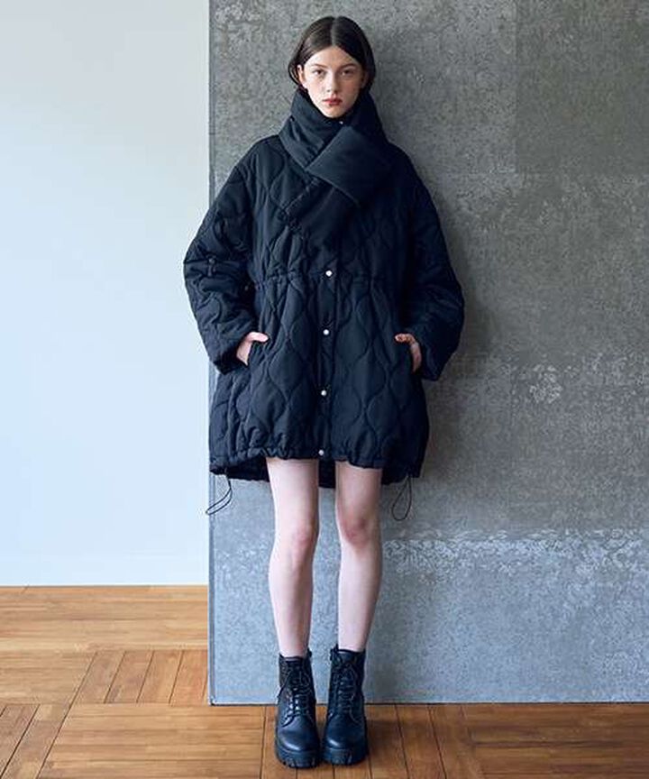 Quilted Bomber Jacket with Scarf,Ivory, medium image number 3