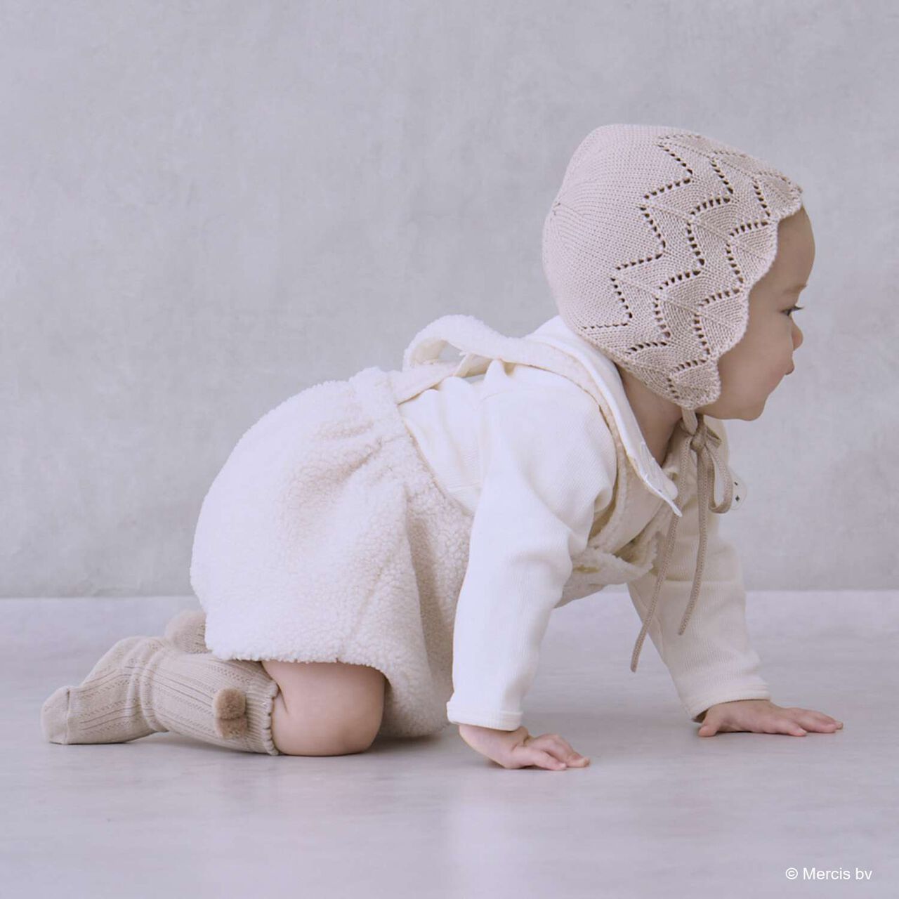 [D Bruna] Collared Romper + Boa Fabric Salopette Set,Off white, large image number 5