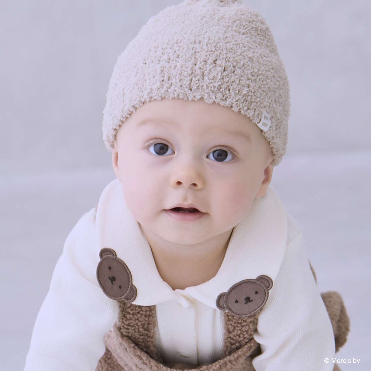 [D Bruna] Collared Romper + Boa Fabric Salopette Set,Off white, large image number 4