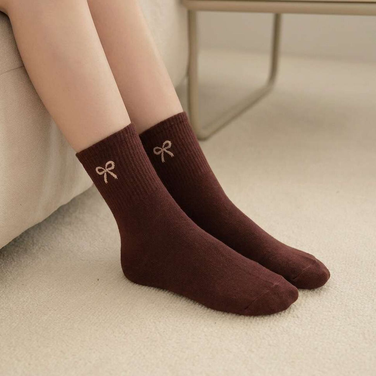 Ribbon Crew Socks [Kids' Clothing] [Girls],Dark brown, large image number 0