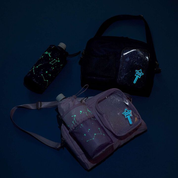 Glow-in-the-Dark Print Shoulder Bag with Bottle Holder,Lavender, medium image number 5