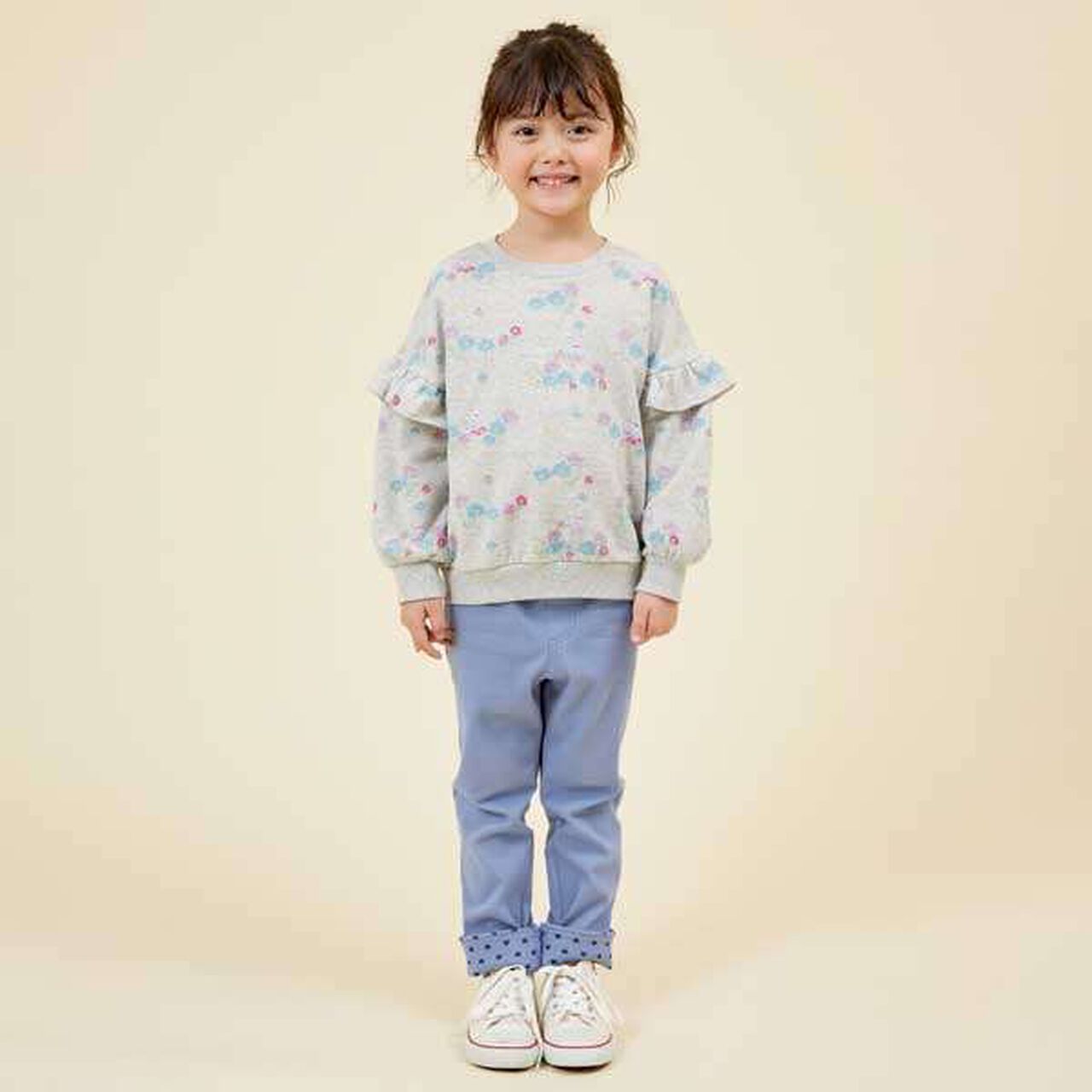 [Made in Japan] Rabbit All-Over Pattern Sleeve Frill Sweatshirt (120-130),Off white, large image number 7