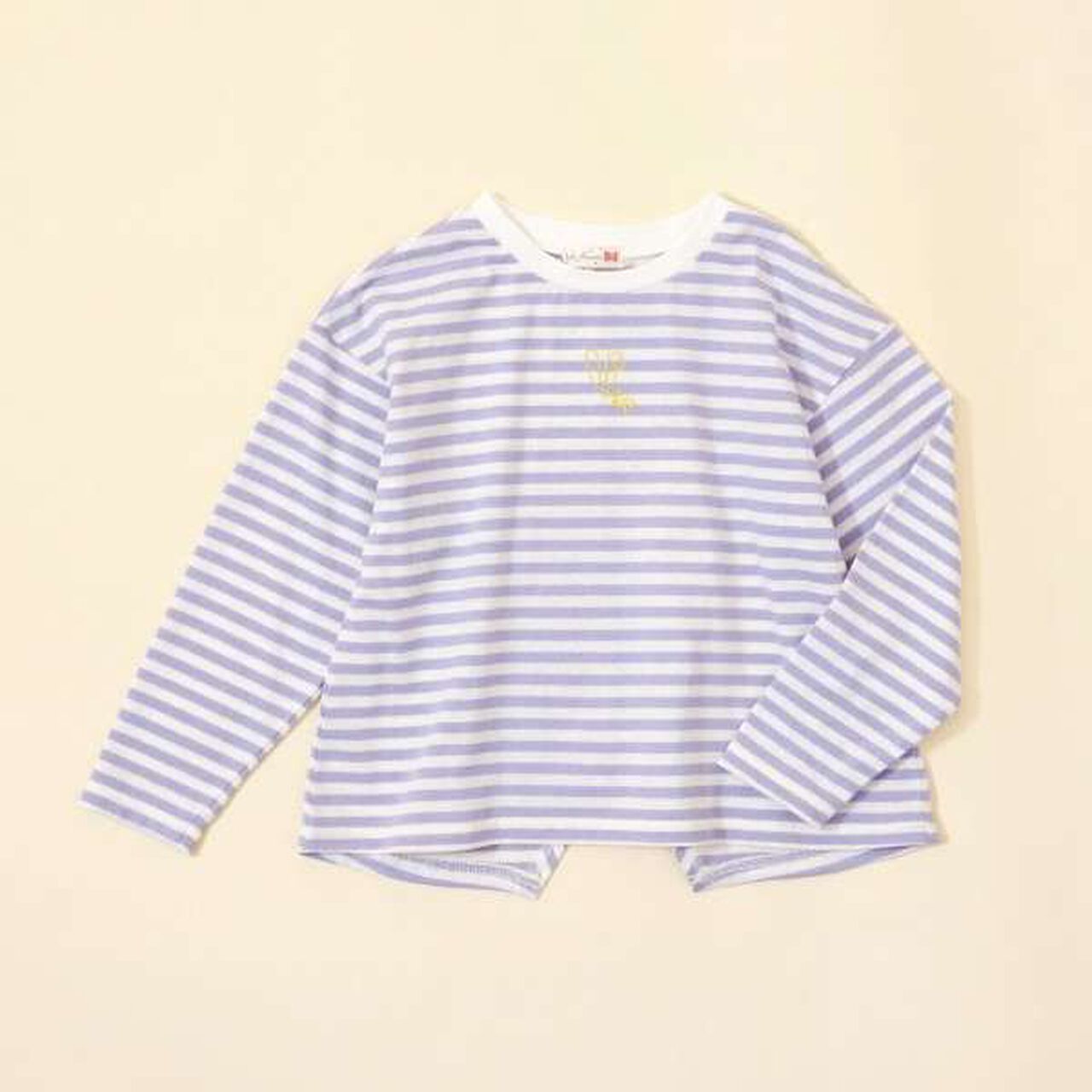 KP Coucou Long-Sleeve Stripe Pattern T-Shirt with Single-Point Embroidery [80-140],Beige, large image number 4