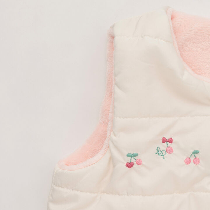 [Reversible] Cherry Embroidered Taffeta &times; Fleece Padded Vest,Pink, medium image number 6