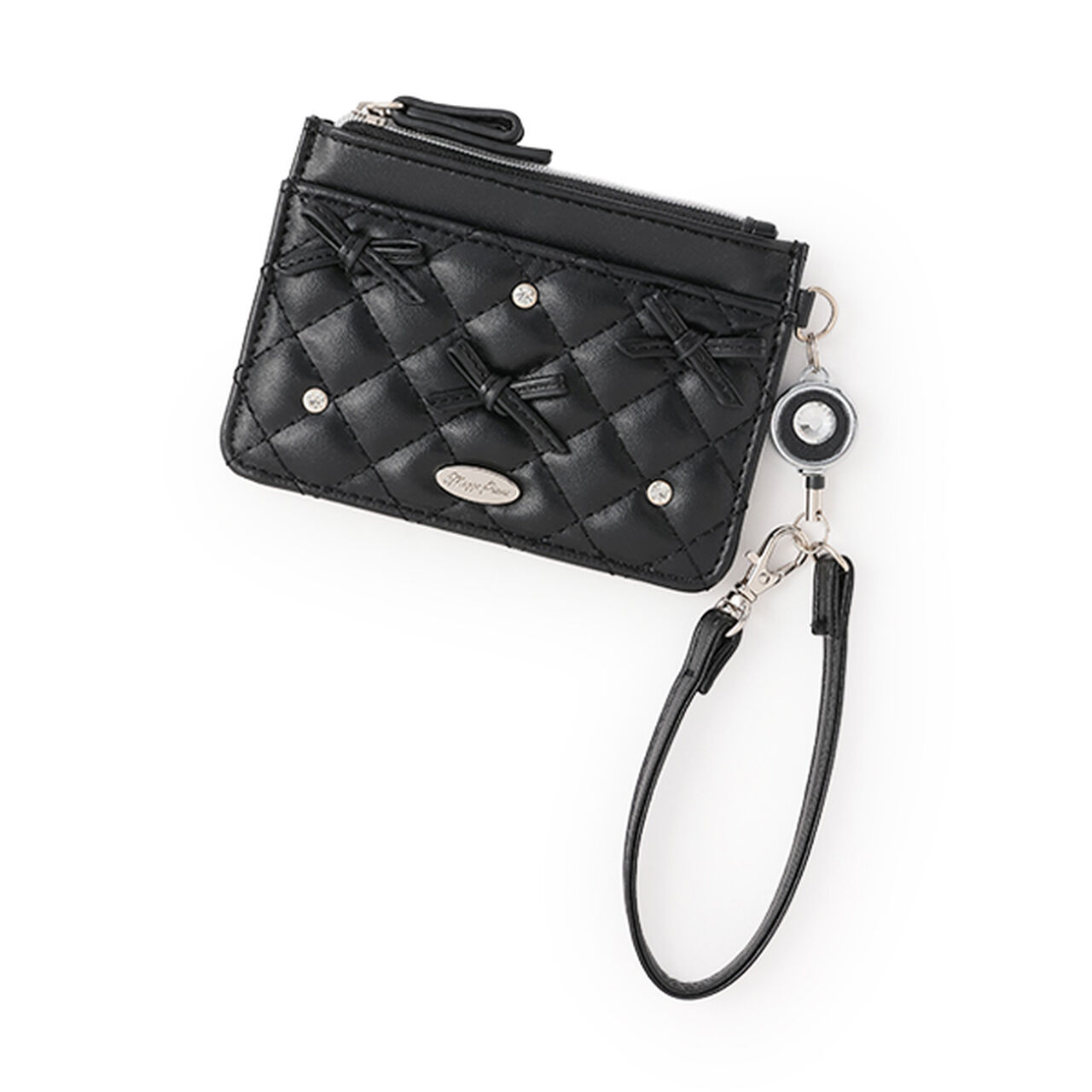 Ribbon &times; Sparkling Rhinestone Card Holder,Black, large image number 0