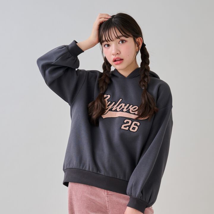 Appliqué Hoodie,Charcoal gray, medium image number 0