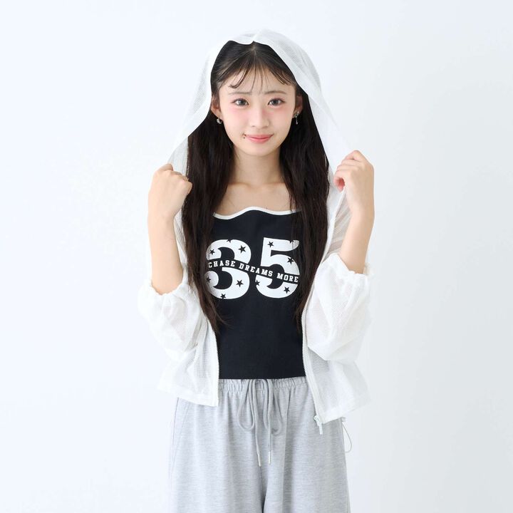 [LTXC/Antibacterial Deodorizing] Mesh Hoodie with Camisole,Black, medium image number 3