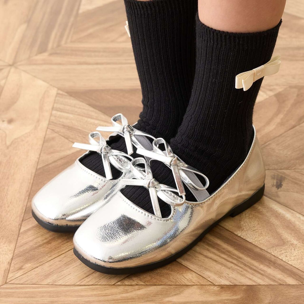Double Ribbon Ballet Shoes,Silver, large image number 0
