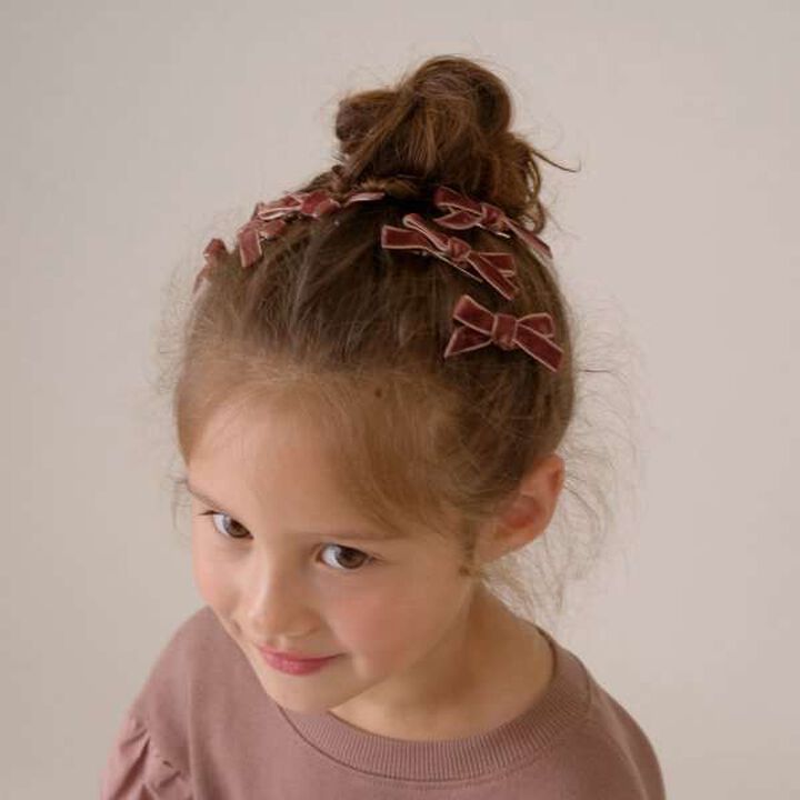 Velour Ribbon Hair Clip Set (6 Pieces),Pink, medium image number 14