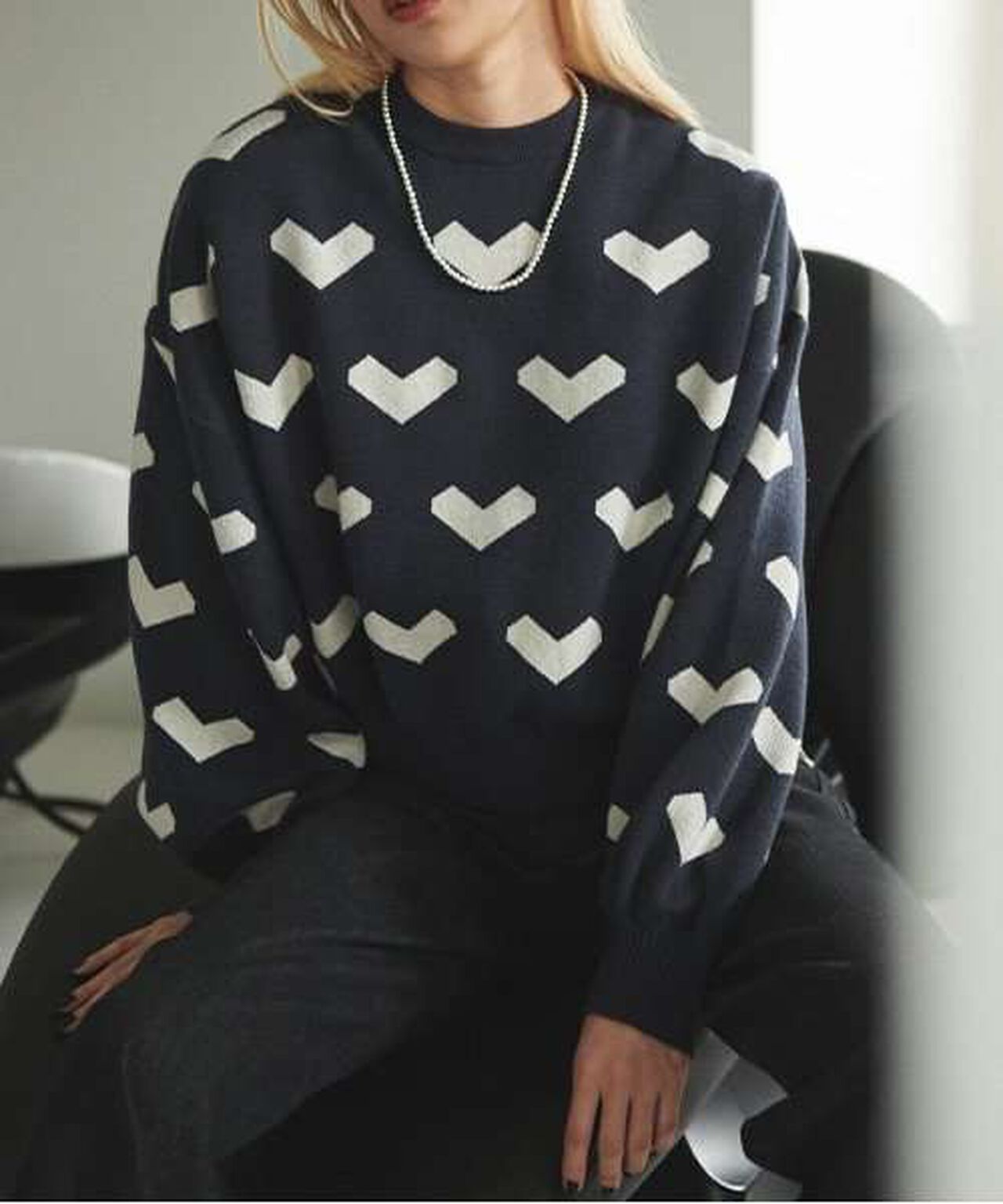 Heart Pattern Knit Pullover,Greige, large image number 17