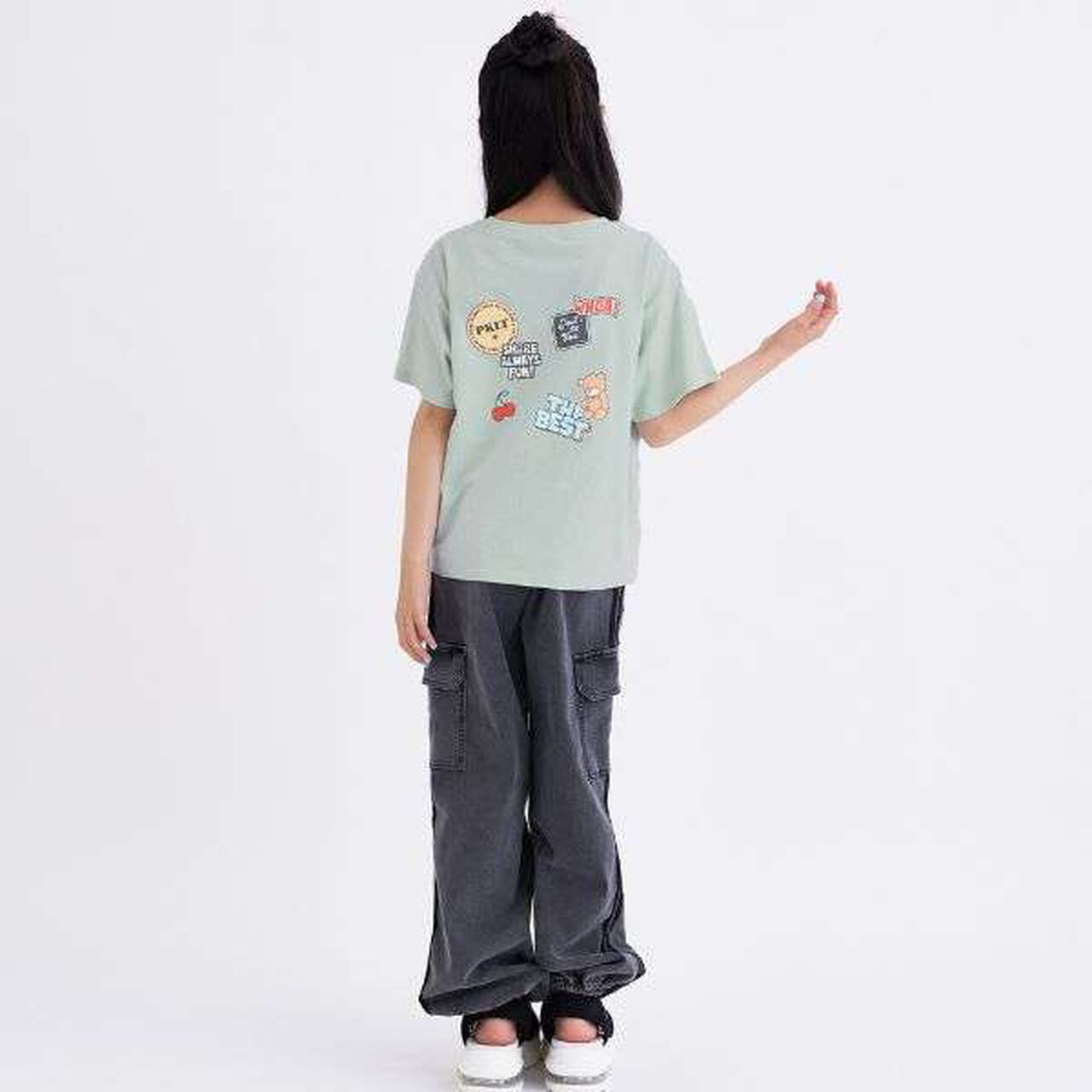 [Daily Price] 100% Cotton Patch-Style Short Sleeve T-Shirt,Ivory, large image number 3