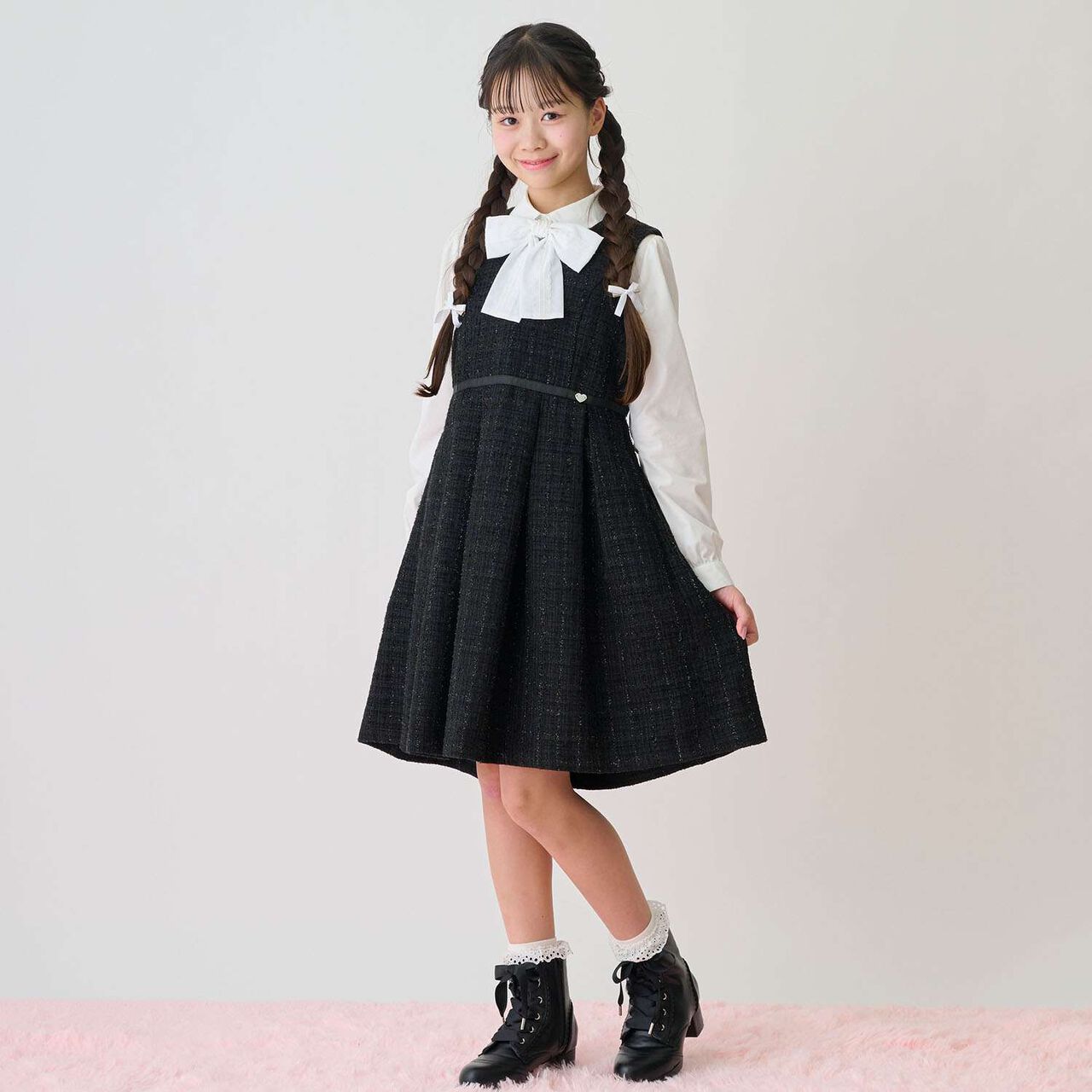 Tweed Jumper Skirt♪,Black, large image number 0