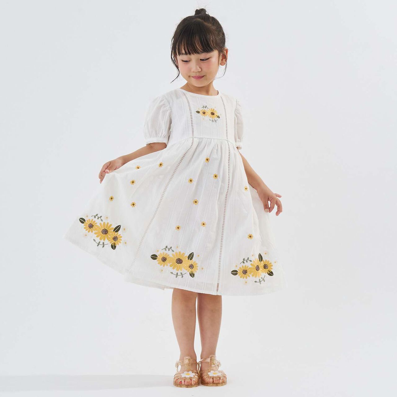 Sunflower Embroidered One-Piece Dress,Off white, large image number 0