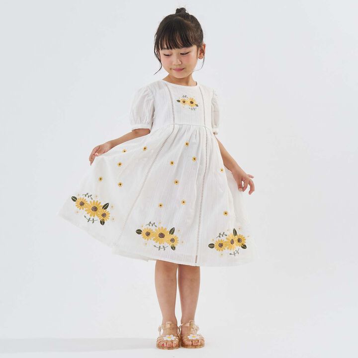 Sunflower Embroidered One-Piece Dress,Off white, medium