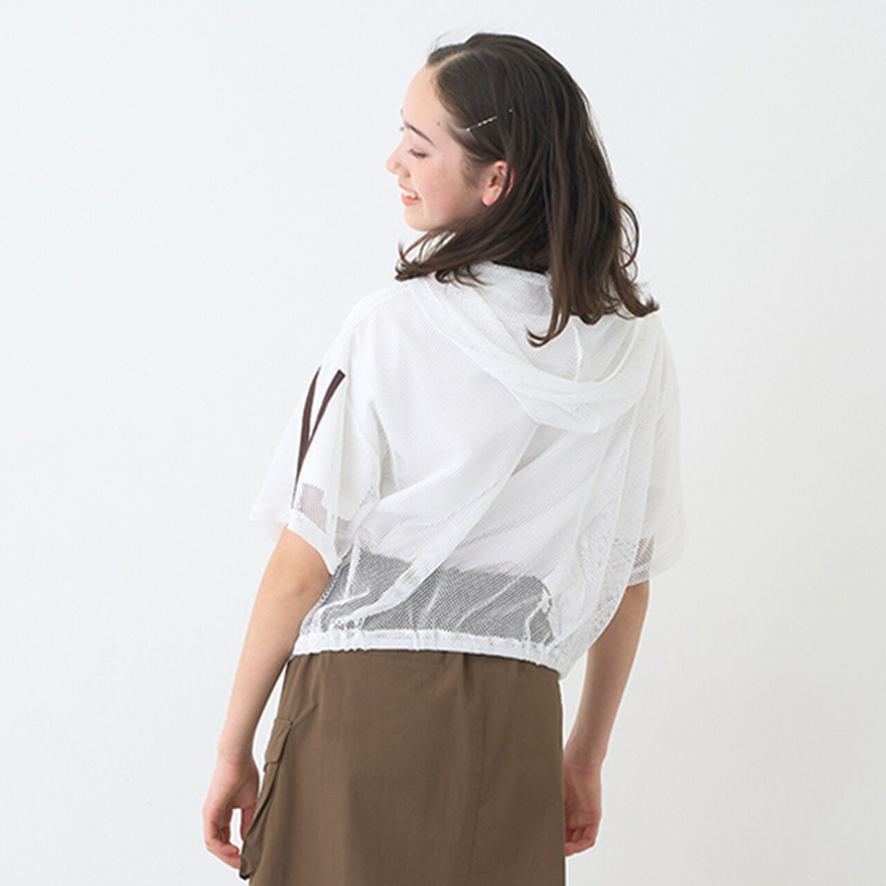 Mesh Short-Sleeve Logo Parka T-Shirt Set,Off white, large image number 30