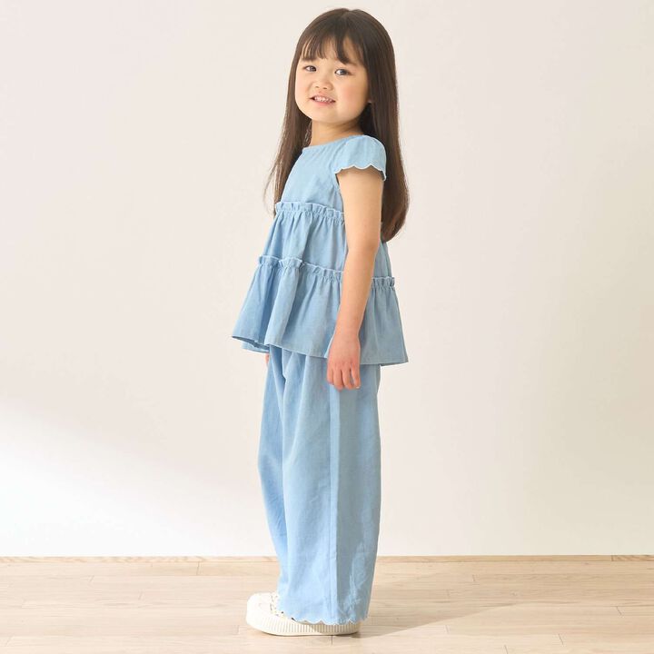 Assorted All-Over Pattern Tiered Blouse & Scallop Trim Pants Set,Emerald green, medium image number 32