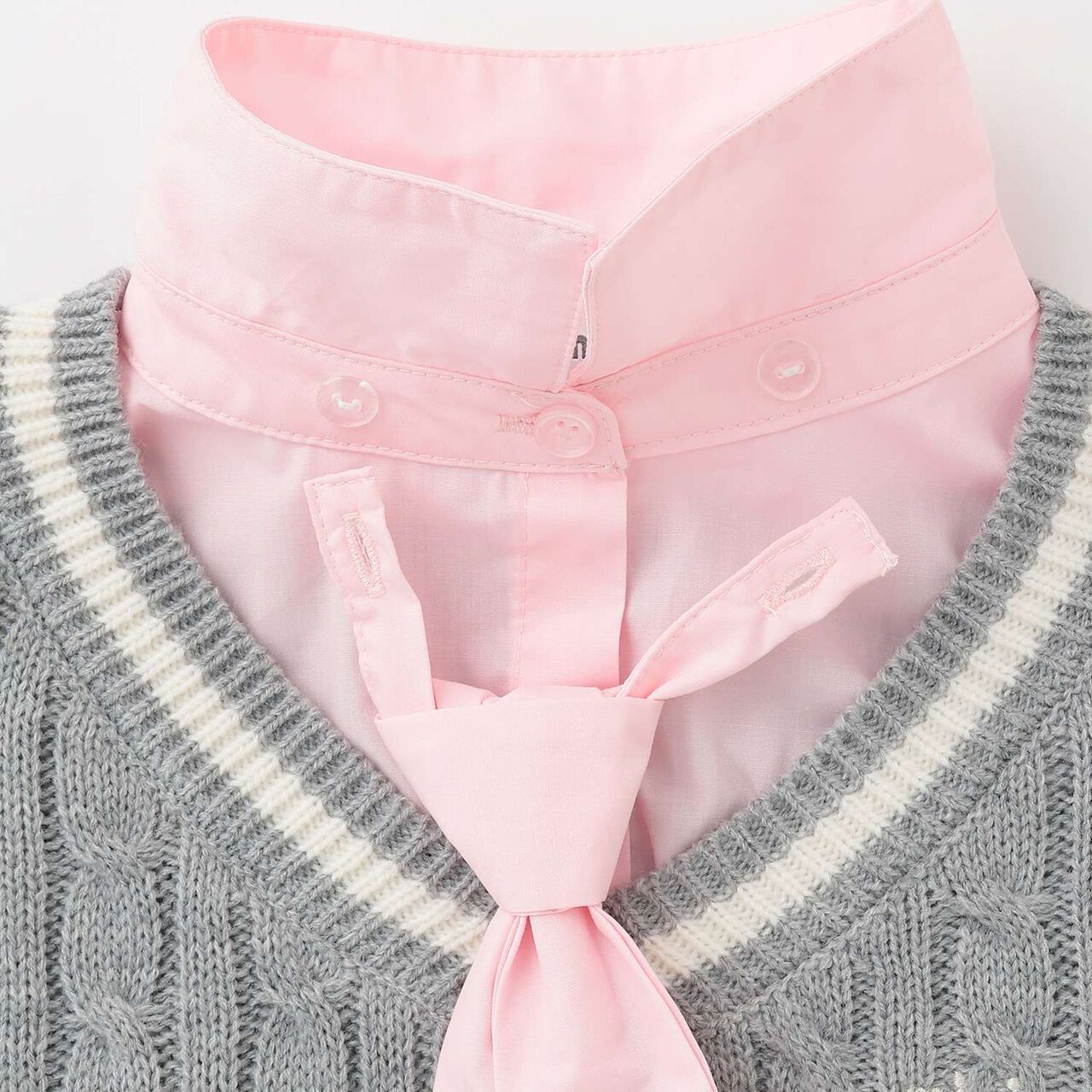 [Machine Washable] Layered Knit with Tie,Navy, large image number 3