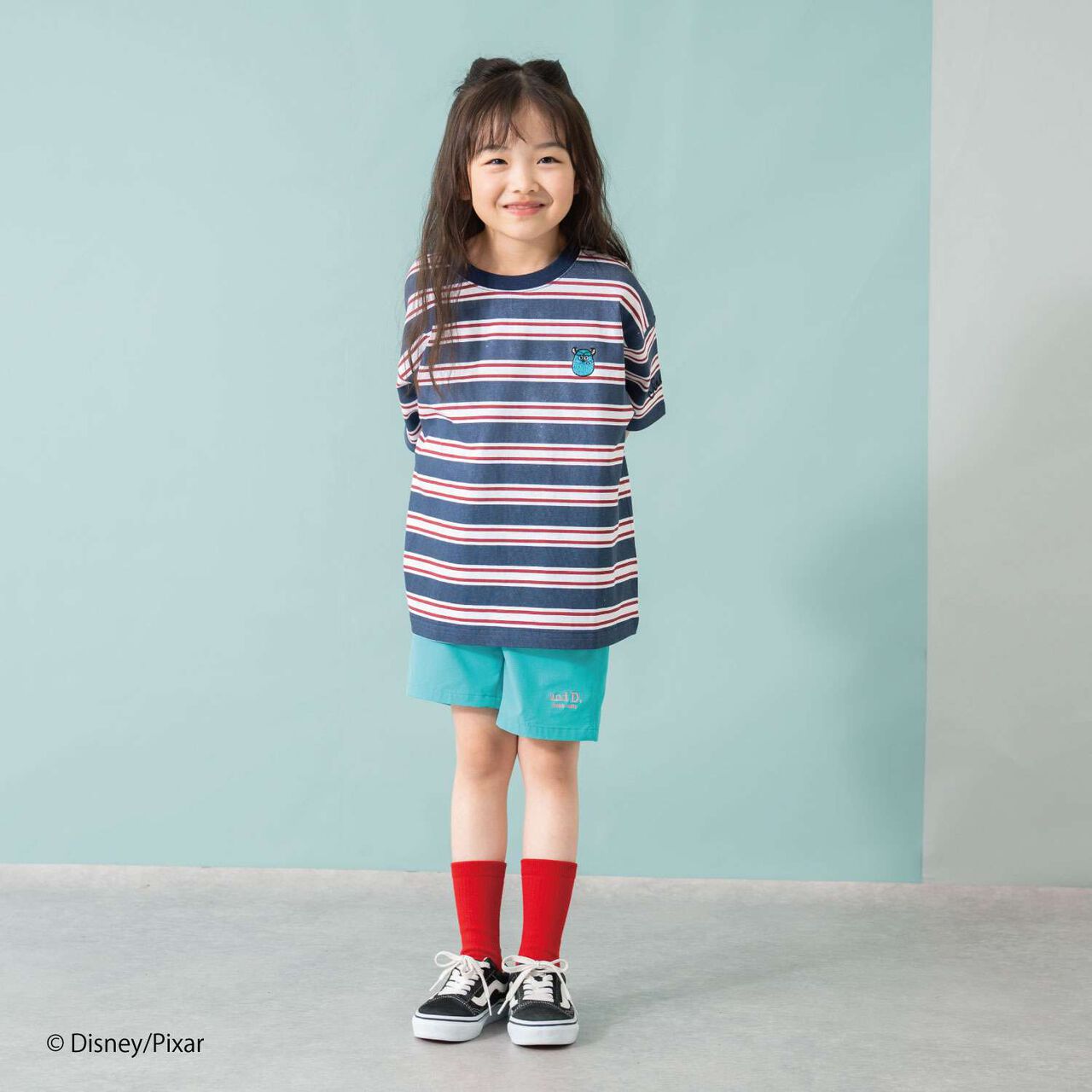 [Monsters, Inc.] Multi Stripe Big Half T-Shirt,Navy, large image number 0